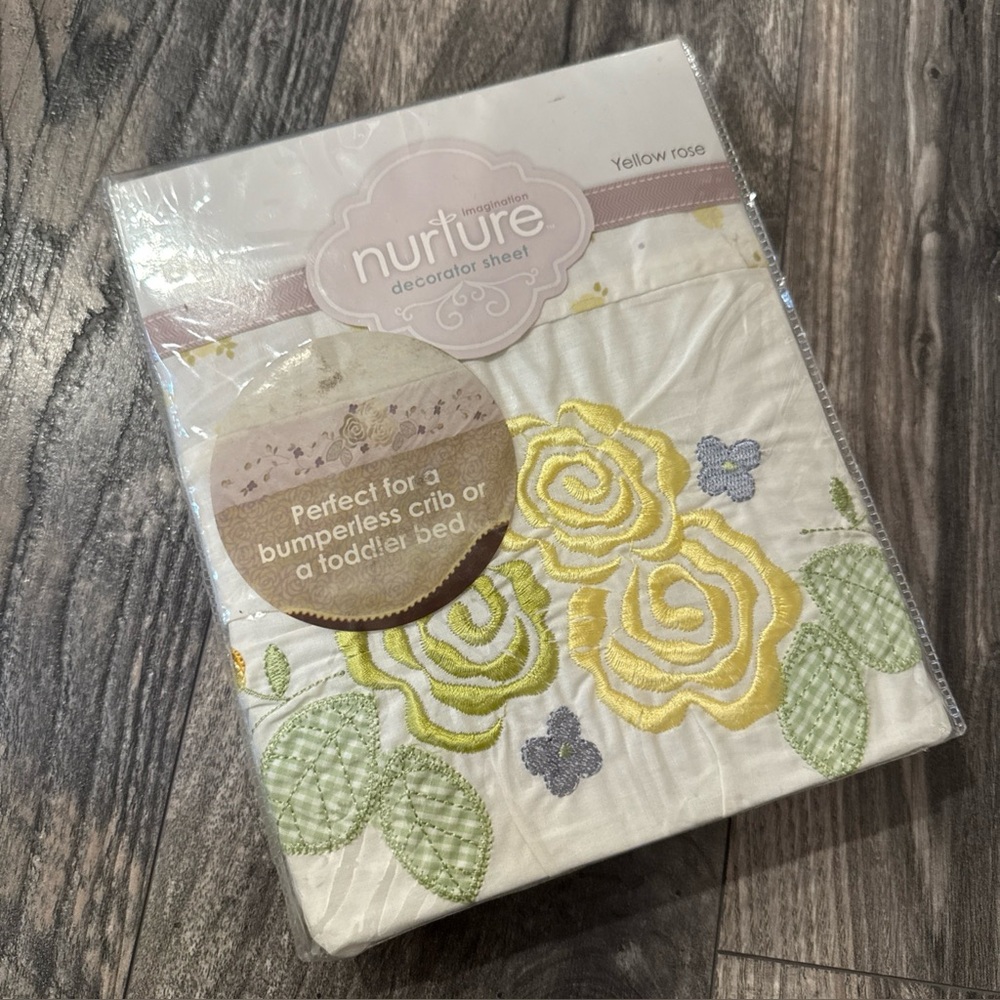 Nurture Imagination Embroidered Fitted Crib Sheet 100% Cotton White NIP